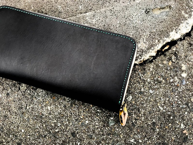 ROUND Casual black round zip wallet Travel OK RZW-KCYP-PPY-G - Wallets - Genuine Leather Black