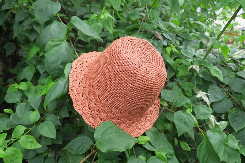 Hand-knitted hat-summer raffia straw hat/vintage loose edge fisherman hat/vintage orange/mother's day - Hats & Caps - Paper Orange