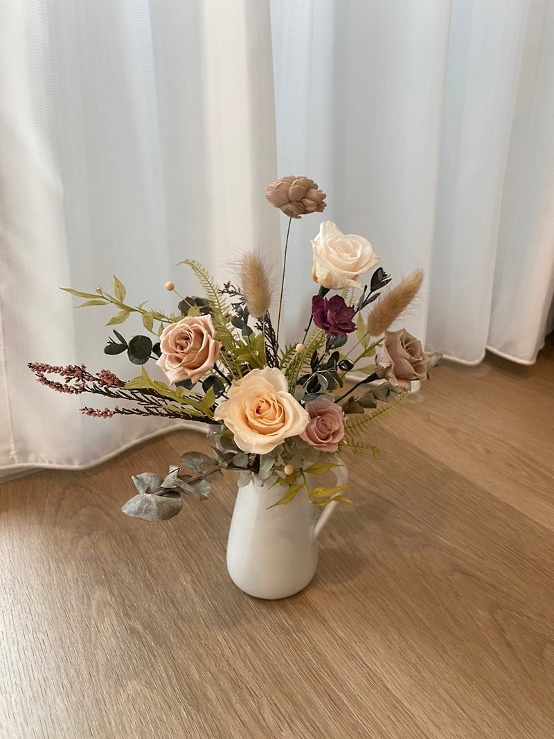 Milk vase flowers, custom potted flowers, opening celebration flowers, house opening ceremony, table flowers, everlasting flowers, never withered flowers - ช่อดอกไม้แห้ง - พืช/ดอกไม้ 