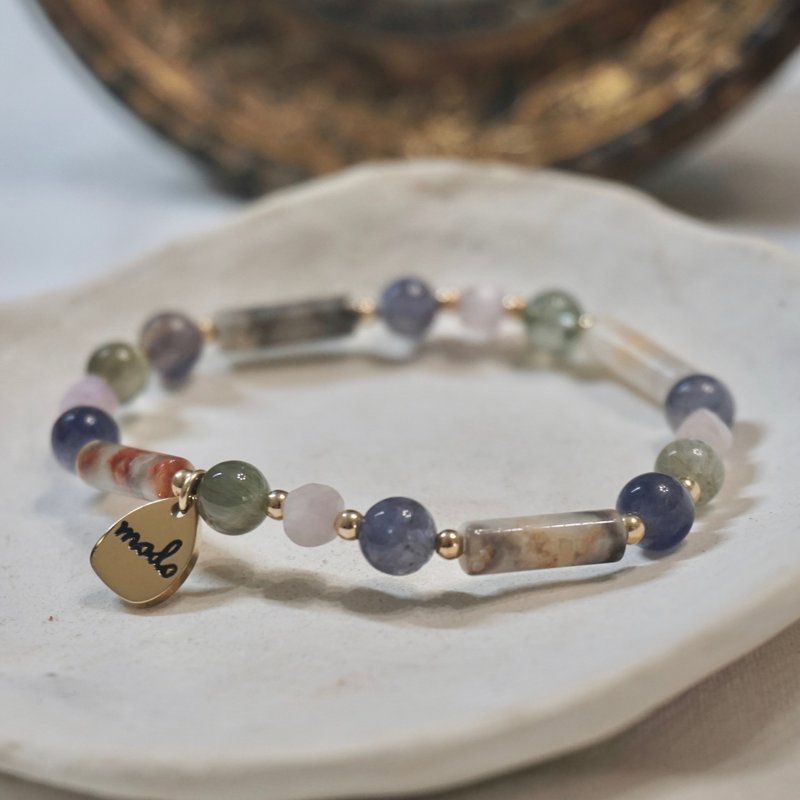 ll Rhapsody of Dreams ll Natural Stone Bracelet - Lazuli Green Hair Quartz Kunzite Crazy Agate - Bracelets - Jade Multicolor