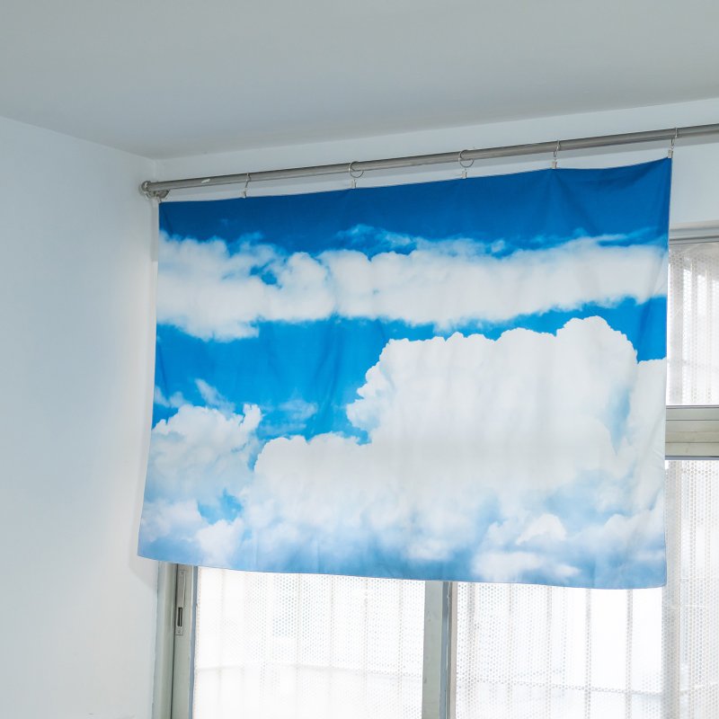 There are thick clouds in the sky. Free hanging cloth for curtains with words and hanging rings. - Doorway Curtains & Door Signs - Polyester Blue