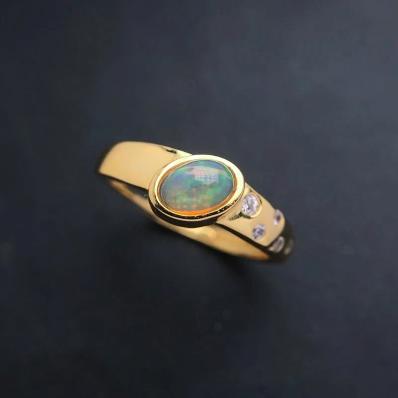 Beautiful Opal Ring, Fire Opal Ring, Silver Ring With Natural Opal - 戒指 - 純銀 