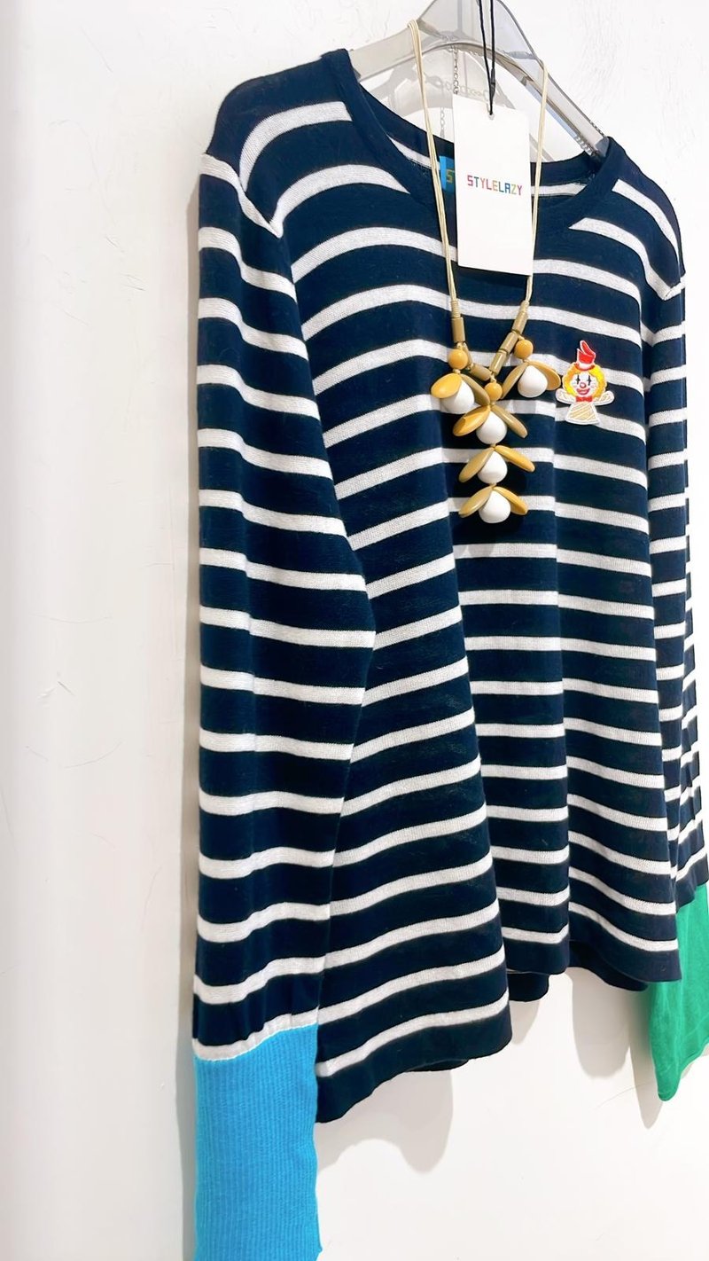 2025fw 橫間拼色手袖針織top - 女 T 恤 - 其他材質 