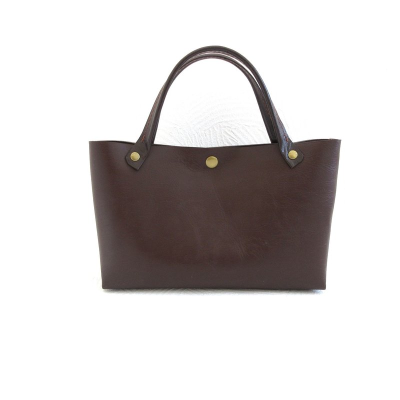 小さくも収納抜群・牛革・三角マチのレクタングル・ミニトート・ブラウン・スムース・0628 - 手提包/手提袋 - 真皮 咖啡色