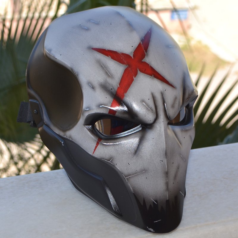 Red X Mask Full Face, Battle Damaged, Halloween Mask, Superhero, Antihero. - Face Masks - Plastic Multicolor