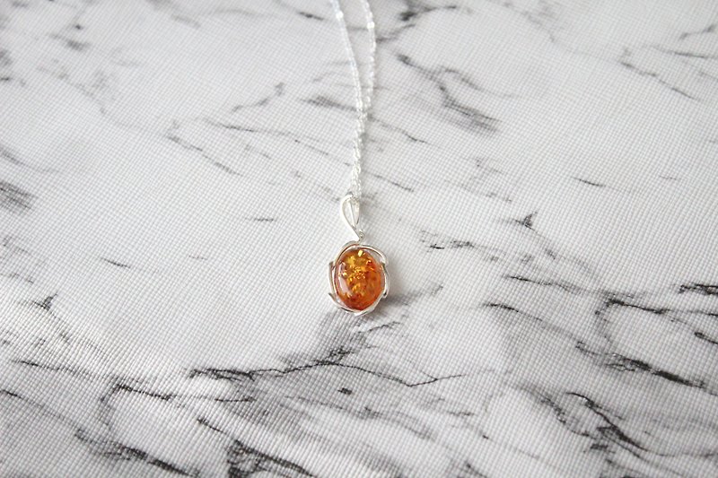 Journal- Thousand Flowers Mirror Polish Pure Natural Rosette（Amber）Hand-Set Inlaid Sterling Silver Necklace - ネックレス - 宝石 