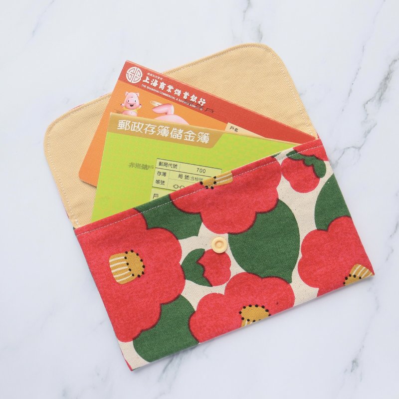 【山茶花】萬用收納袋 紅包袋 存摺袋 手機包 護照包 - 化妝包/收納袋 - 棉．麻 紅色