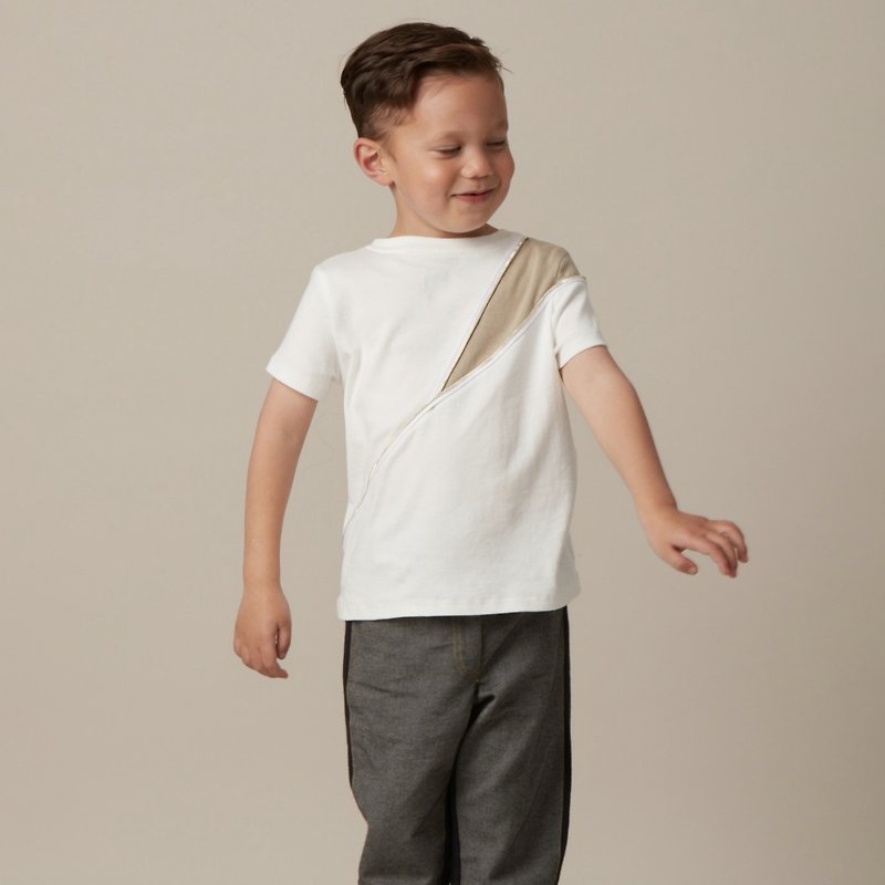 Zipper Series-Different Dimension Top - เสื้อยืด - ผ้าฝ้าย/ผ้าลินิน ขาว