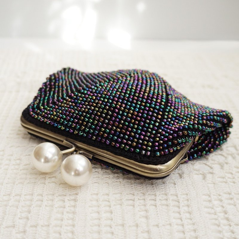 Ba-ba handmade Beads crochetpouch No.1845 - 化妝包/收納袋 - 其他材質 黑色