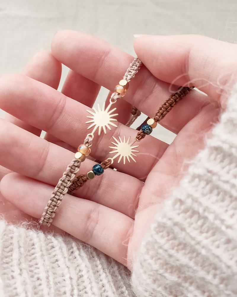 [Customizable] Sun Valentine’s Day Gift Friendship Wax Thread Lucky Blessing Bracelet - Bracelets - Copper & Brass Brown