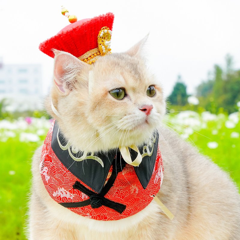【Momoji】 寵物節日圍兜 - Kowloon (02-栗紅) - 貓狗頸圈/牽繩 - 繡線 紅色