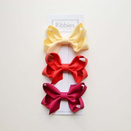 Ribbies 台灣總代理 英國Ribbies 雙層中蝴蝶結3入組-黃紅系列