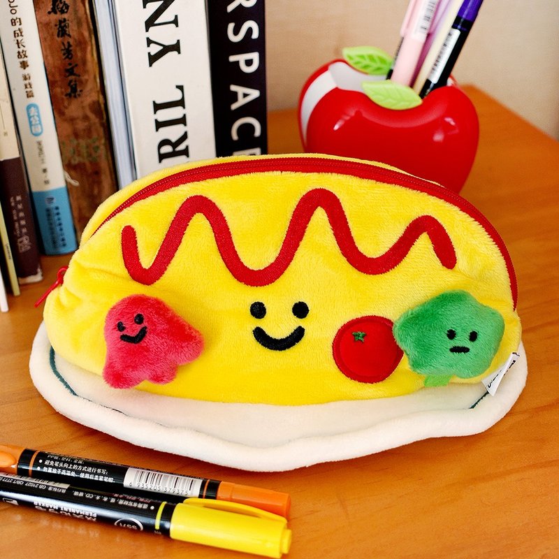 Yuguoshan original omelette rice plush pencil case cute stationery bag Japanese style large capacity student pencil storage bag - กล่องดินสอ/ถุงดินสอ - วัสดุอื่นๆ 