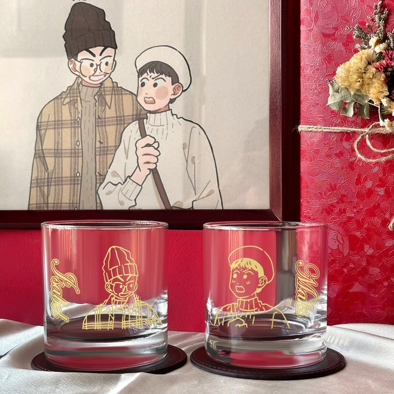 【客製化禮物】情侣人像雕刻威士忌杯套裝 週年 結婚禮物送伴侶 - 玻璃杯 - 玻璃 