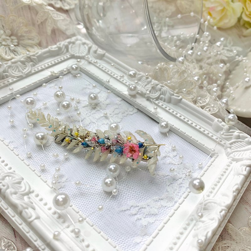 【Ji no Flower and Leaf-Hairpin】Duckbill Clip/Large - Hair Accessories - Plants & Flowers White