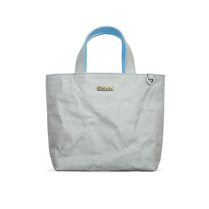 [Leather Paper Series] Environmentally Friendly Washed Kraft Paper Handbag/Small Tote Bag-(Clear Grey) Gift - Handbags & Totes - Paper Gray