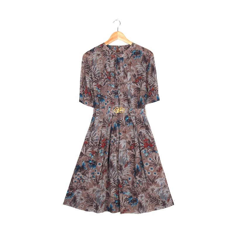 Egg plant vintage] fantasy forest printing short-sleeved vintage dress - One Piece Dresses - Polyester Multicolor