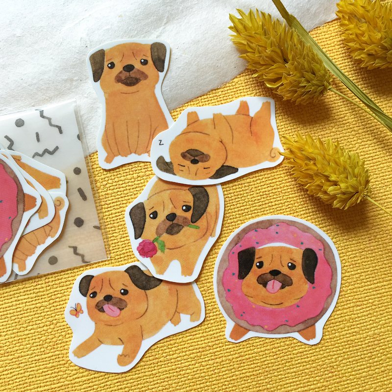 Watercolor Pug Sticker Pack - สติกเกอร์ - กระดาษ สีส้ม