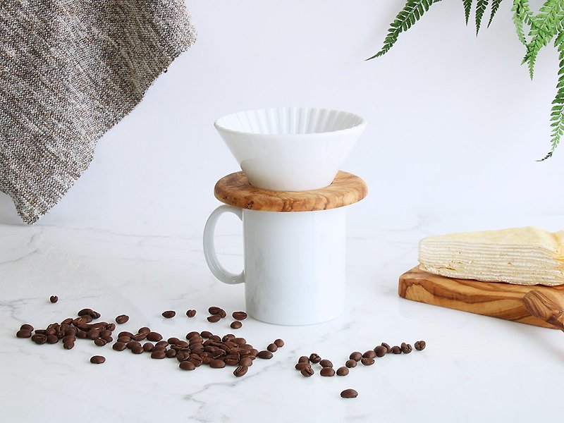 橄欖木座 陶瓷手沖咖啡過濾器 兩件組(不含馬克杯)