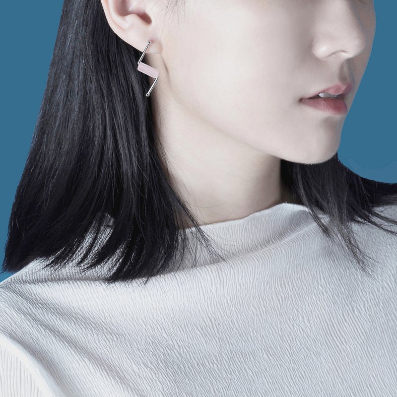 Rose quartz stud earrings - silver - ต่างหู - เครื่องเพชรพลอย สึชมพู