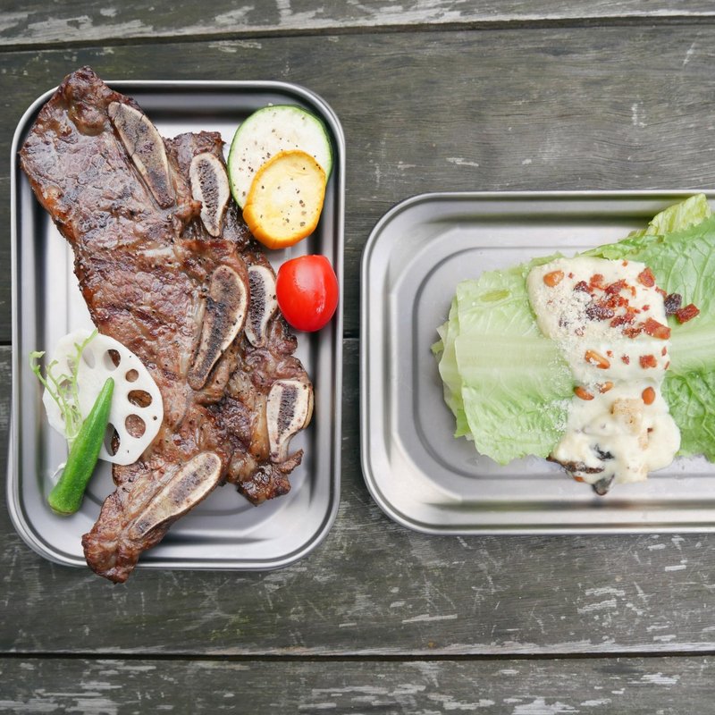 Mid-Autumn Barbeque Pure Titanium Dinner Plate│Griddle/Small Chopping Board 2 Set (Steam Plate/Snack Plate/Tray/Plate) - จานและถาด - โลหะ สีเงิน