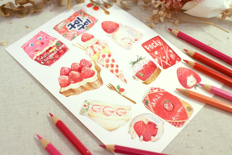Polar Bear's Spring Strawberry Season || Color Pencil Sticker Hand-Drawing Lesson - Illustration, Painting & Calligraphy - Paper 