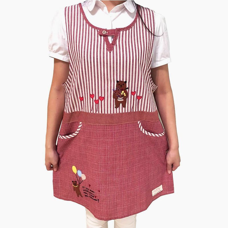 [BEAR BOY] Balloon Bear Double Pocket Apron - Red (side buckle) - Aprons - Other Materials Multicolor