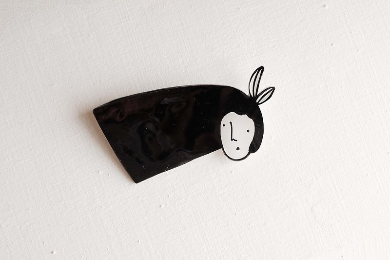 Miss Hairy Collection / Black and White Brooch/ H024 - Brooches - Acrylic Black