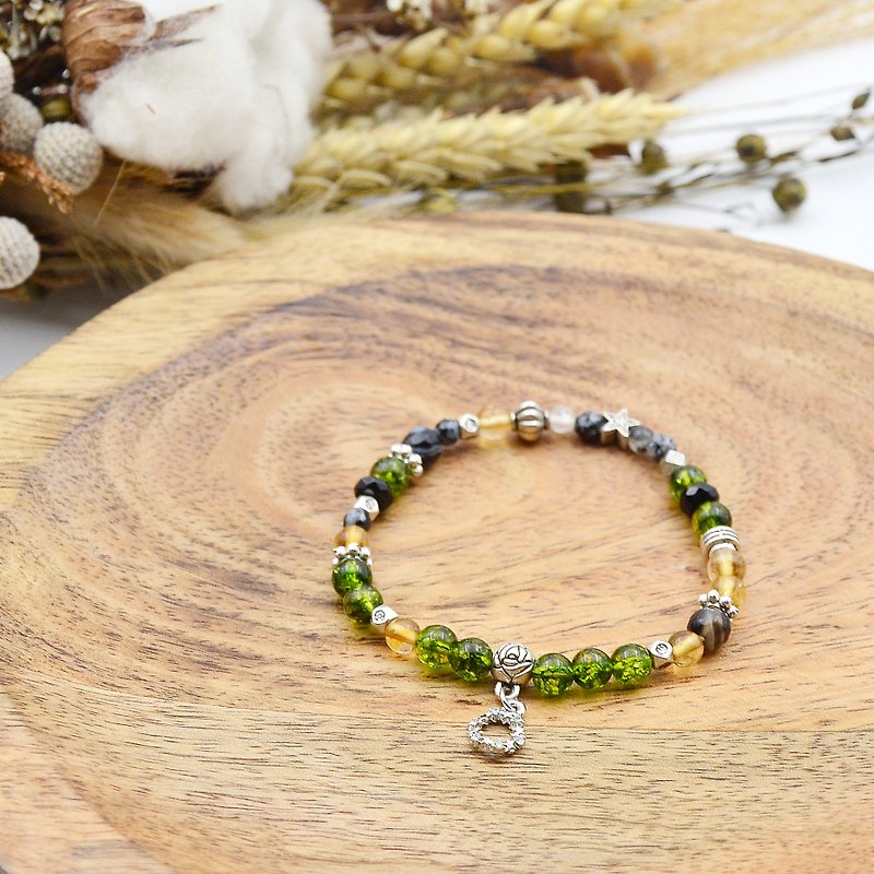 Anonymous wish | green crystal - yellow crystal | natural stone bracelet - Bracelets - Gemstone Green