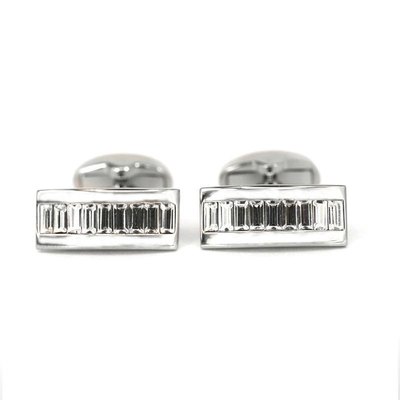 9 Clear Crystal bar cufflinks - กระดุมข้อมือ - วัสดุอื่นๆ สีเงิน