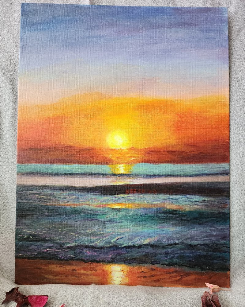 Golden Light Morninng Scenery (Acrylic Painting) - โปสเตอร์ - สี 