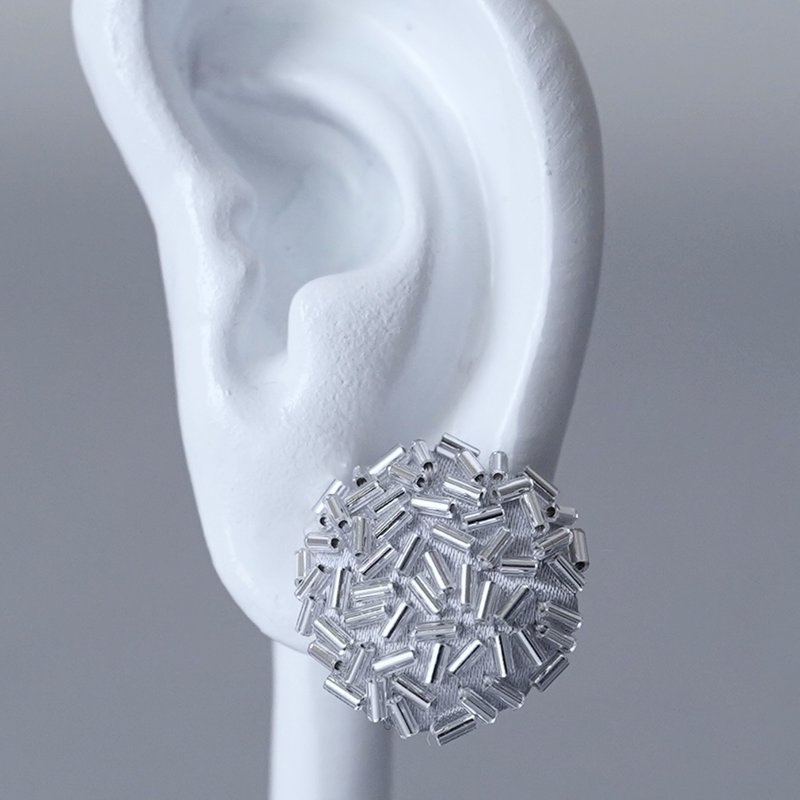 耳針 散落 1 圓形 竹珠 銀色 灰色 醫療級不鏽鋼耳針 誇張 獨一無二 珠飾 - 耳環/耳夾 - 玻璃 銀色