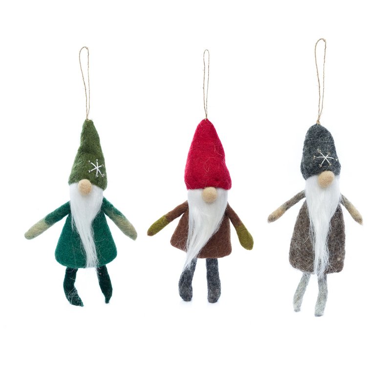 Christmas pendant-wool felt Nordic style dwarf (S) - Charms - Wool Multicolor