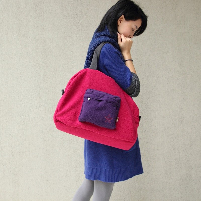 Lightweight soft travel bag - pink (with shoulder strap) _100326-21 - Messenger Bags & Sling Bags - Cotton & Hemp Red
