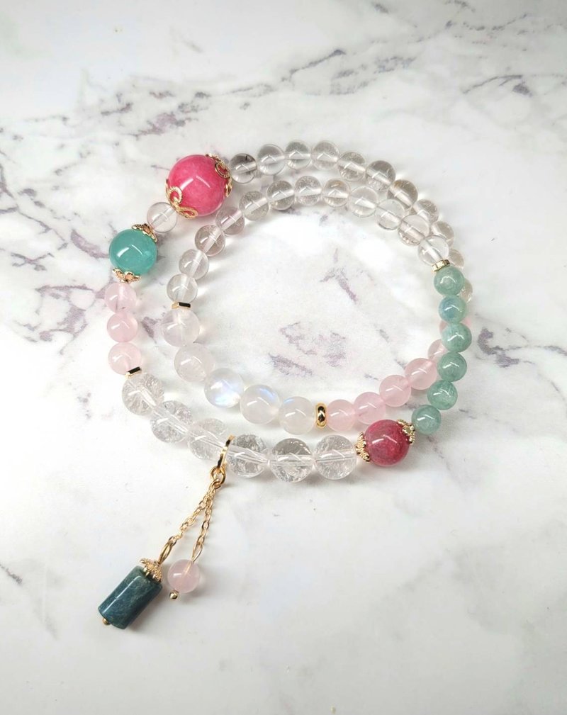 Rose glow Stone design double circle bracelet - สร้อยข้อมือ - คริสตัล 