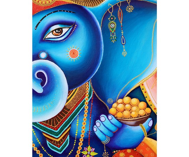 ガネーシャ絵画インドオリジナルアート Ganapati ウォールアート象アートワーク 50by70cm - ショップ ARTbyAnnaSt  ポスター・絵 - Pinkoi