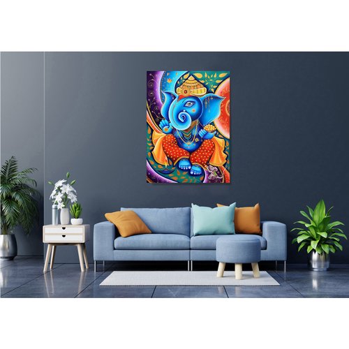 ガネーシャ　絵 原画販売】ガネーシャの絵（2Lサイズ）アジアンインテリア額付き