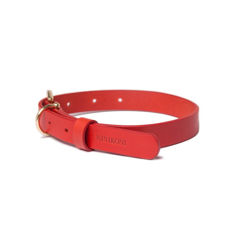 Cittadino Italian vegetable tanned leather collar - Venice Red - Collars & Leashes - Genuine Leather Red