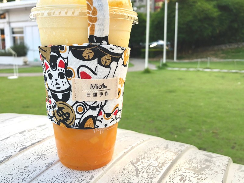 [Japanese limited edition] (black) Lucky Cat - Japanese hand made cup set / beverage bag - ถุงใส่กระติกนำ้ - วัสดุอื่นๆ สีดำ
