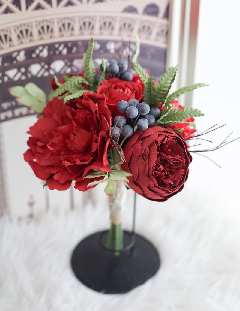 POISON APPLE | Handmade Mini Flower Bouquet - 木工/竹藝/紙雕 - 紙 紅色