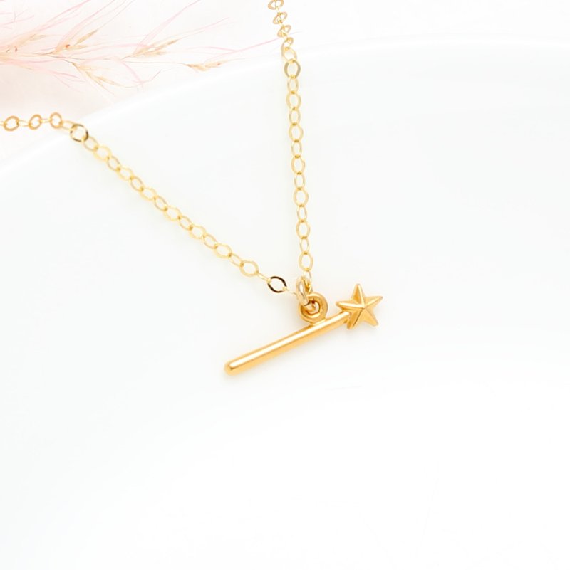 【Angel & Me】Star Magic Wand s925 sterling silver necklace Birthday gift - สร้อยคอ - เงินแท้ สีทอง