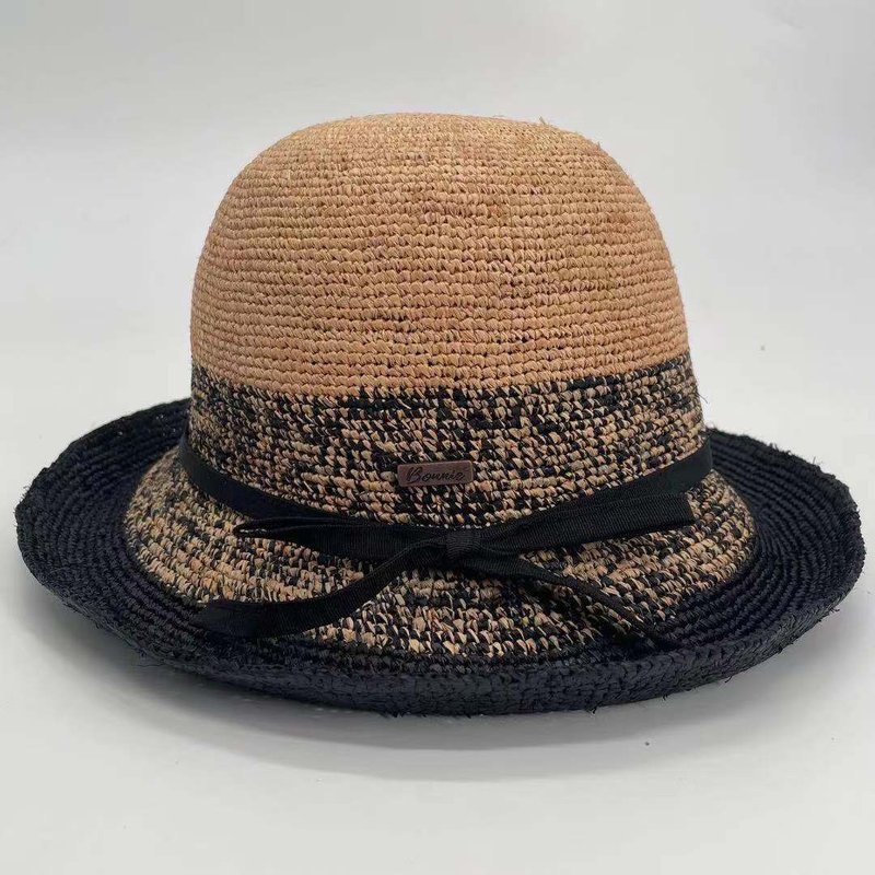 Summer Stars Rafia Straw Hook Hat-Night Planet - หมวก - พืช/ดอกไม้ สีดำ