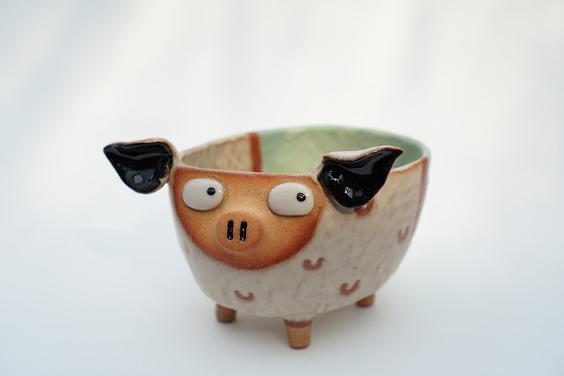 Pig pot , cactus , handmade ceramic , pottery - 植物/盆栽/盆景 - 陶 多色