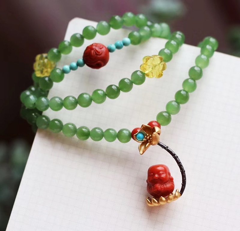 [welfare price] original natural 6 mm jasper 108 bracelet necklace dual-use models / 鎏金南红拜佛 - Bracelets - Jade 