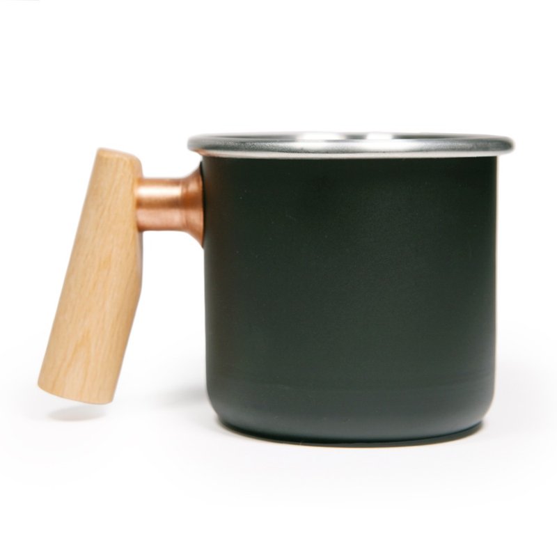 Wooden handle stainless steel mug 400ml (Black)