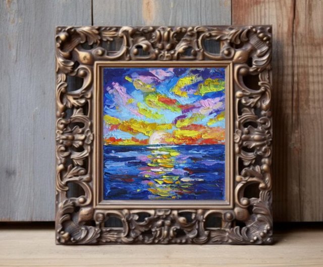 Original Oil Painting in shops Frame of a Sunset Seascape