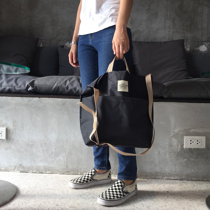 New Black 2way Messenger Ripstop Nylon Bag / everyday bag / travel - กระเป๋าแมสเซนเจอร์ - ผ้าฝ้าย/ผ้าลินิน สีดำ