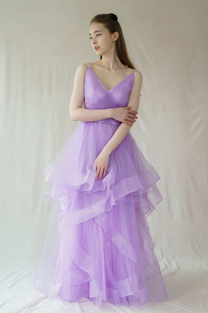紫色亮片薄紗分層婚紗 - 晚裝/晚禮服  - 其他材質 紫色