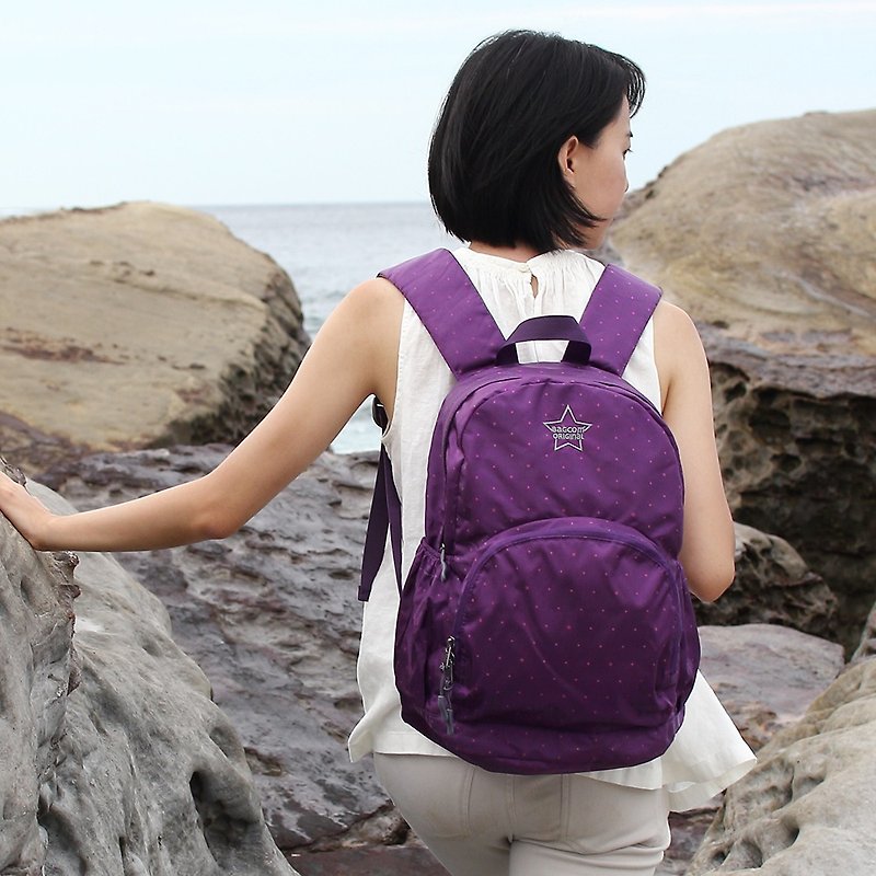 Light-Fold Stars Water Stop Backpack(14'' Laptop OK)-Purple_100328 - Backpacks - Waterproof Material Purple