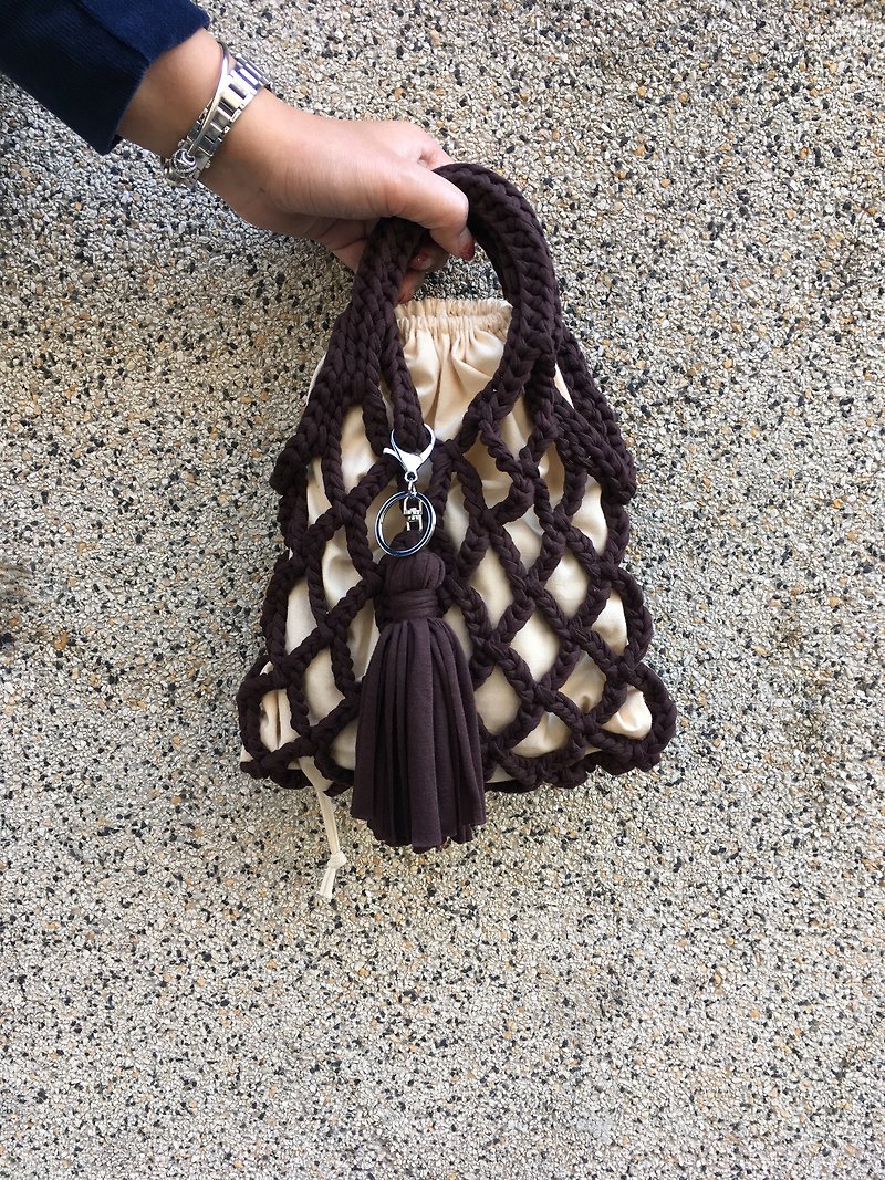 No refunds/tassels in small mesh bags after the clearing. Deep coffee - Handbags & Totes - Cotton & Hemp 